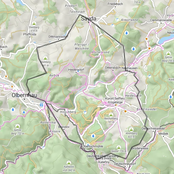 Map miniature of "Granitzhübel Loop" cycling inspiration in Chemnitz, Germany. Generated by Tarmacs.app cycling route planner