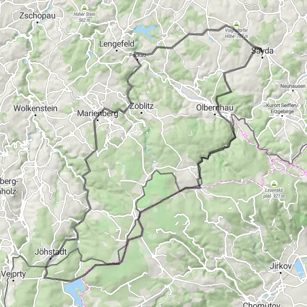 Karten-Miniaturansicht der Radinspiration "Epische Straßenfahrt von Sayda" in Chemnitz, Germany. Erstellt vom Tarmacs.app-Routenplaner für Radtouren