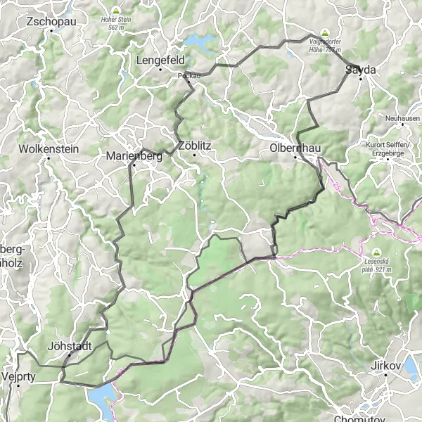 Map miniature of "Hexentanzplatz Loop" cycling inspiration in Chemnitz, Germany. Generated by Tarmacs.app cycling route planner