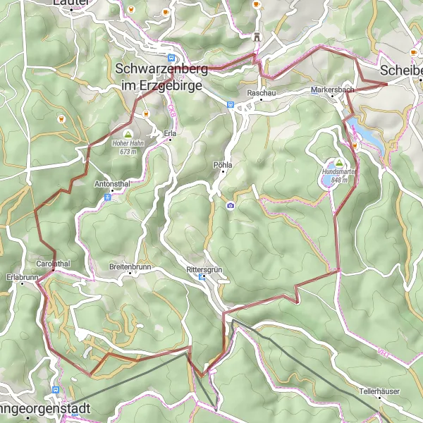 Map miniature of "Scenic Gravel Getaway" cycling inspiration in Chemnitz, Germany. Generated by Tarmacs.app cycling route planner