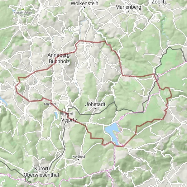 Map miniature of "Gravel Adventure through Halden and Bärenstein" cycling inspiration in Chemnitz, Germany. Generated by Tarmacs.app cycling route planner