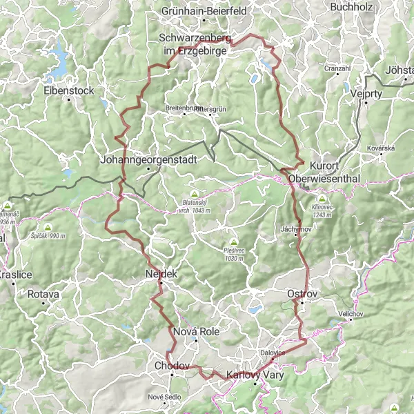 Map miniature of "Gravel Adventure - Exploring the Erzgebirge" cycling inspiration in Chemnitz, Germany. Generated by Tarmacs.app cycling route planner