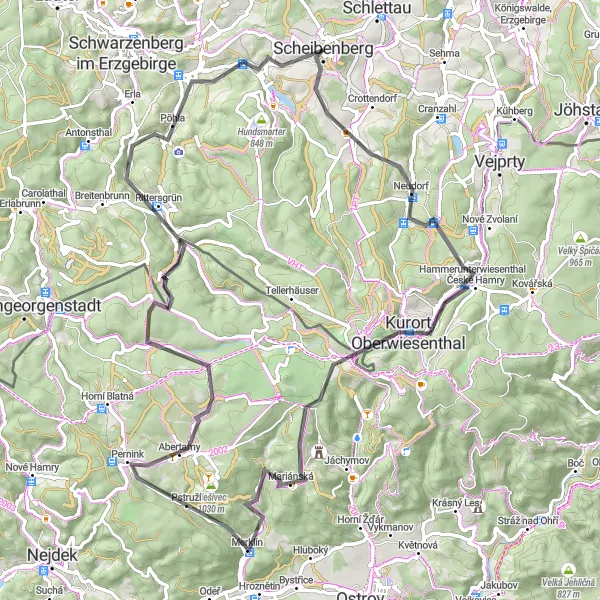 Map miniature of "Discover Bohemian Countryside" cycling inspiration in Chemnitz, Germany. Generated by Tarmacs.app cycling route planner