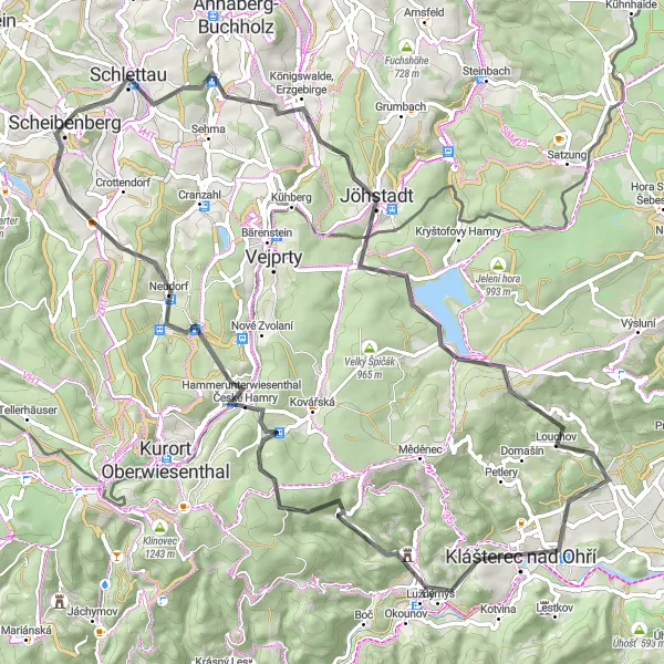 Map miniature of "Chemnitz and the Ore Mountains" cycling inspiration in Chemnitz, Germany. Generated by Tarmacs.app cycling route planner