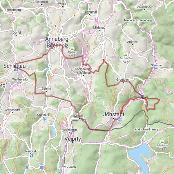 Map miniature of "Schlettau Castle Gravel Ride" cycling inspiration in Chemnitz, Germany. Generated by Tarmacs.app cycling route planner