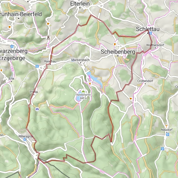 Karten-Miniaturansicht der Radinspiration "Walthersdorf und Gansberg Runde" in Chemnitz, Germany. Erstellt vom Tarmacs.app-Routenplaner für Radtouren