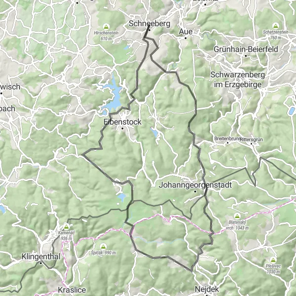 Karten-Miniaturansicht der Radinspiration "Zschorlau und Michaelsblick Rundstrecke" in Chemnitz, Germany. Erstellt vom Tarmacs.app-Routenplaner für Radtouren