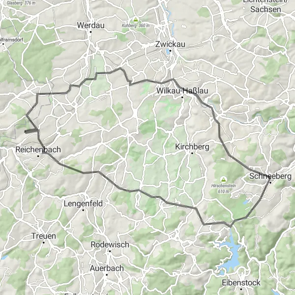 Map miniature of "Mystic Hills" cycling inspiration in Chemnitz, Germany. Generated by Tarmacs.app cycling route planner