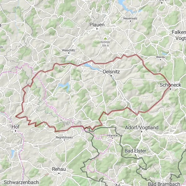 Map miniature of "Vogtland Gravel Adventure" cycling inspiration in Chemnitz, Germany. Generated by Tarmacs.app cycling route planner