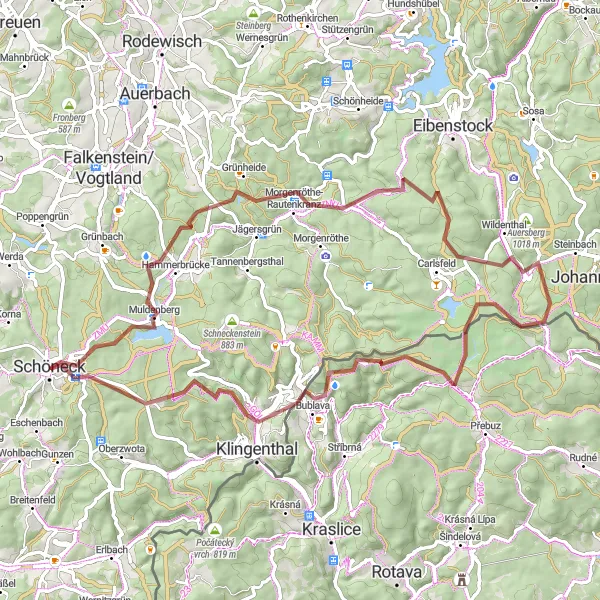 Karten-Miniaturansicht der Radinspiration "Abenteuerliches Schöneck und das Vogtland entdecken" in Chemnitz, Germany. Erstellt vom Tarmacs.app-Routenplaner für Radtouren
