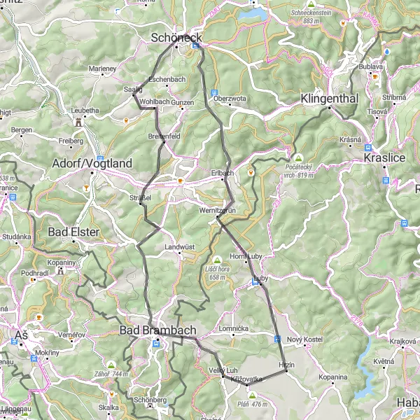 Karten-Miniaturansicht der Radinspiration "Rennrad-Abenteuer im Vogtland" in Chemnitz, Germany. Erstellt vom Tarmacs.app-Routenplaner für Radtouren