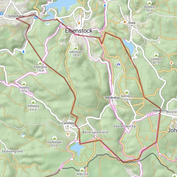 Karten-Miniaturansicht der Radinspiration "Bergtour durch Eibenstock und Carlsfeld" in Chemnitz, Germany. Erstellt vom Tarmacs.app-Routenplaner für Radtouren