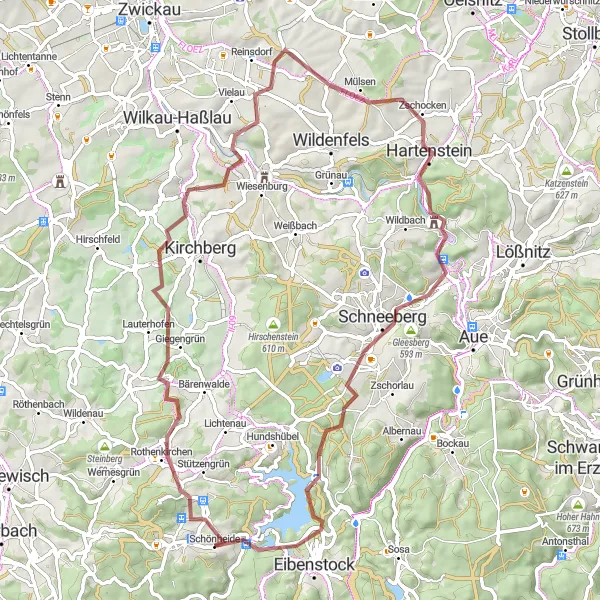 Karten-Miniaturansicht der Radinspiration "Rund um Schönheide entlang der Gravelwege" in Chemnitz, Germany. Erstellt vom Tarmacs.app-Routenplaner für Radtouren