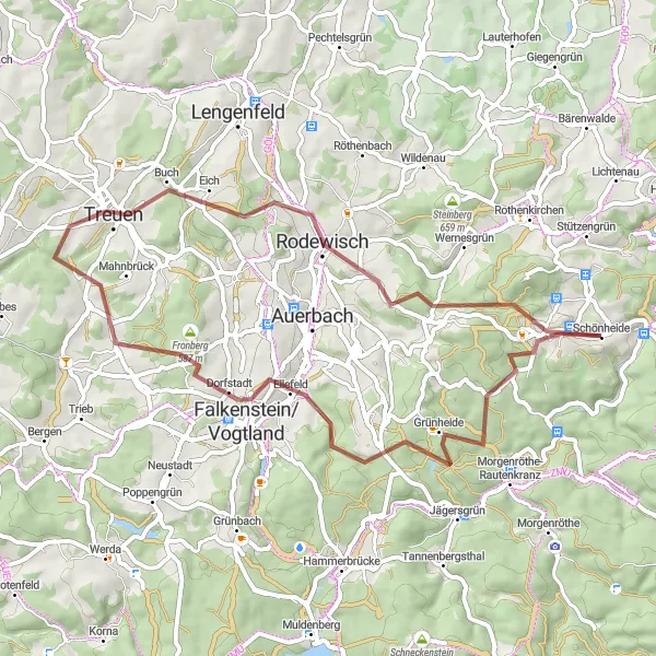 Karten-Miniaturansicht der Radinspiration "Kurze Graveltour durch Ellefeld und Rodewisch" in Chemnitz, Germany. Erstellt vom Tarmacs.app-Routenplaner für Radtouren