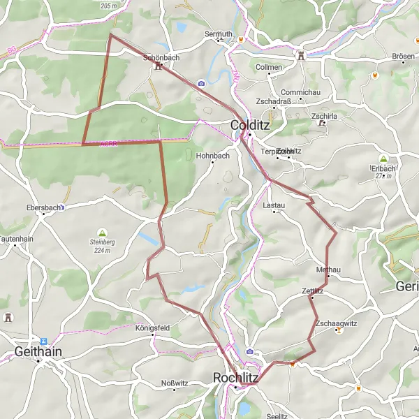 Map miniature of "Rochlitz Excursion" cycling inspiration in Chemnitz, Germany. Generated by Tarmacs.app cycling route planner