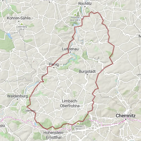 Karten-Miniaturansicht der Radinspiration "Rundkurs durch Seelitz und Umgebung" in Chemnitz, Germany. Erstellt vom Tarmacs.app-Routenplaner für Radtouren