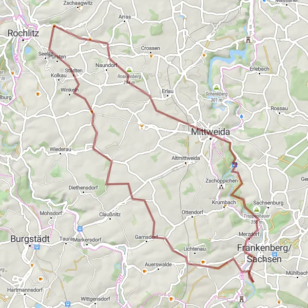 Map miniature of "Discover Sachsen Countryside" cycling inspiration in Chemnitz, Germany. Generated by Tarmacs.app cycling route planner