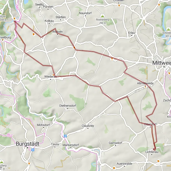 Map miniature of "Gravel Adventure to Krummberg" cycling inspiration in Chemnitz, Germany. Generated by Tarmacs.app cycling route planner