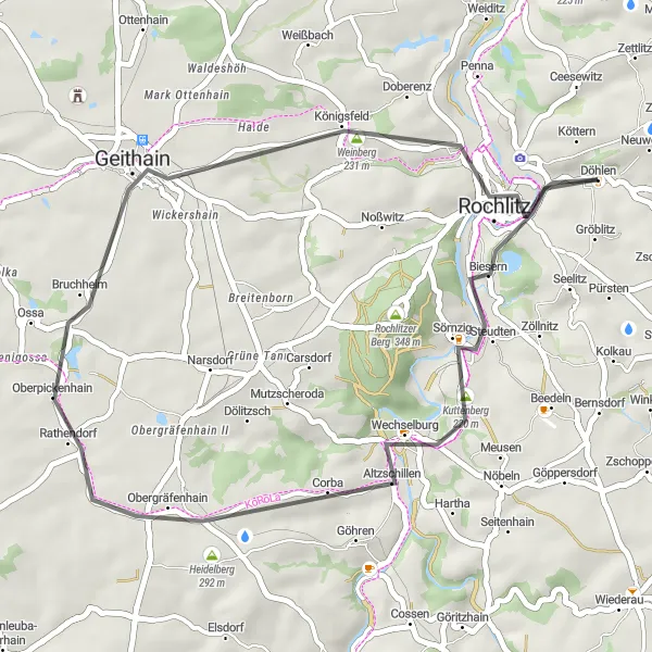 Map miniature of "Wechselburg Loop" cycling inspiration in Chemnitz, Germany. Generated by Tarmacs.app cycling route planner