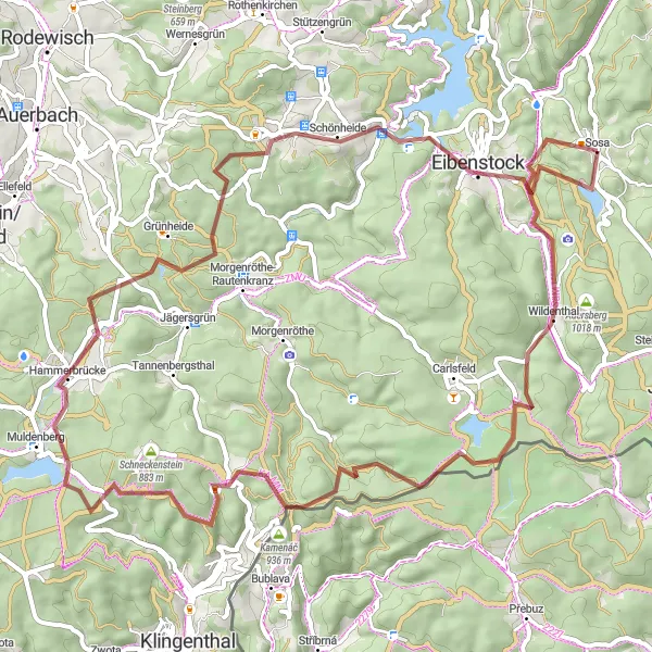 Map miniature of "Hidden Gems Gravel Ride" cycling inspiration in Chemnitz, Germany. Generated by Tarmacs.app cycling route planner