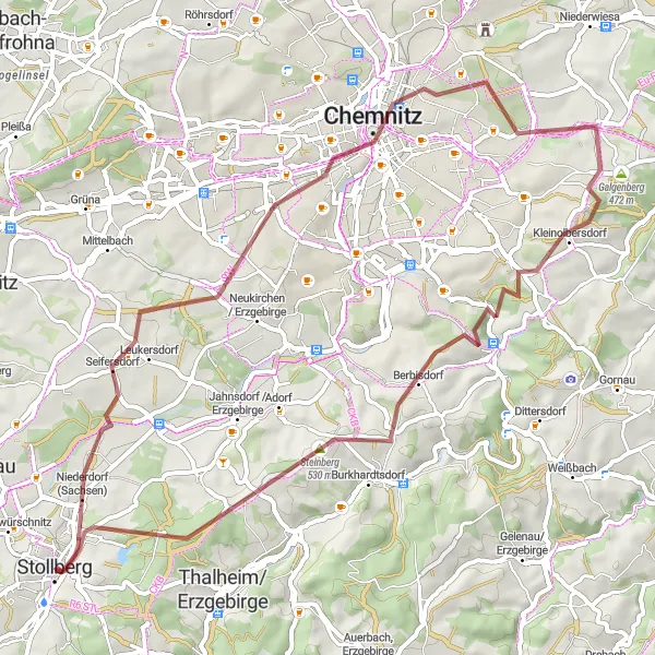 Map miniature of "Breathtaking Gravel Journey: Stollberg - Hoheneck" cycling inspiration in Chemnitz, Germany. Generated by Tarmacs.app cycling route planner