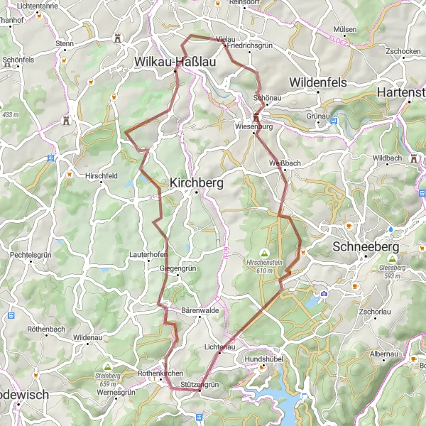 Map miniature of "Crinitzberg and Weißbach" cycling inspiration in Chemnitz, Germany. Generated by Tarmacs.app cycling route planner