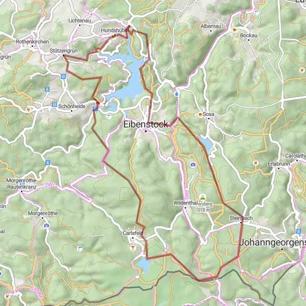 Karten-Miniaturansicht der Radinspiration "Rundweg über Gerstenberg und Riesenberg" in Chemnitz, Germany. Erstellt vom Tarmacs.app-Routenplaner für Radtouren