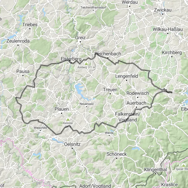 Map miniature of "Erzgebirge Loop" cycling inspiration in Chemnitz, Germany. Generated by Tarmacs.app cycling route planner