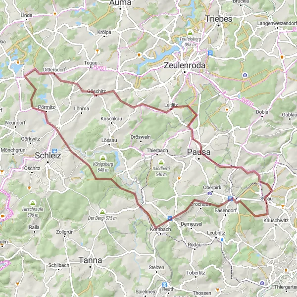 Map miniature of "Syrau Gravel Loop" cycling inspiration in Chemnitz, Germany. Generated by Tarmacs.app cycling route planner