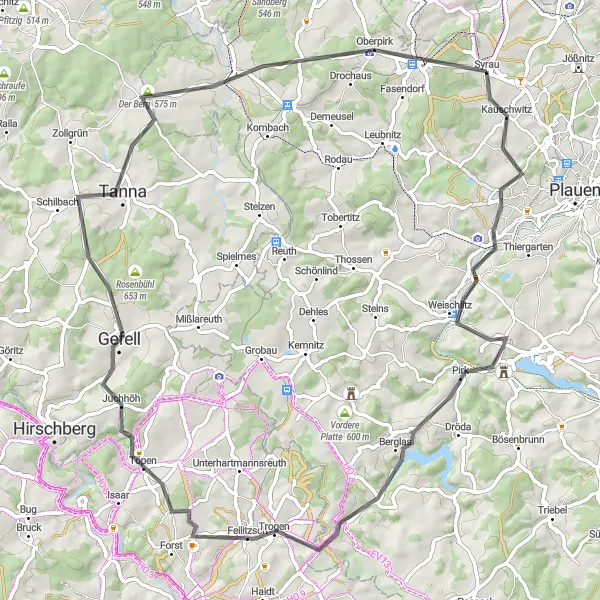 Karten-Miniaturansicht der Radinspiration "Wasserturm Neundorf nach Mehltheuer Tour" in Chemnitz, Germany. Erstellt vom Tarmacs.app-Routenplaner für Radtouren