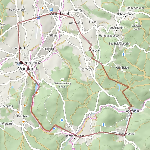 Map miniature of "Gravel Adventure through Tannenbergsthal and Auerbach" cycling inspiration in Chemnitz, Germany. Generated by Tarmacs.app cycling route planner