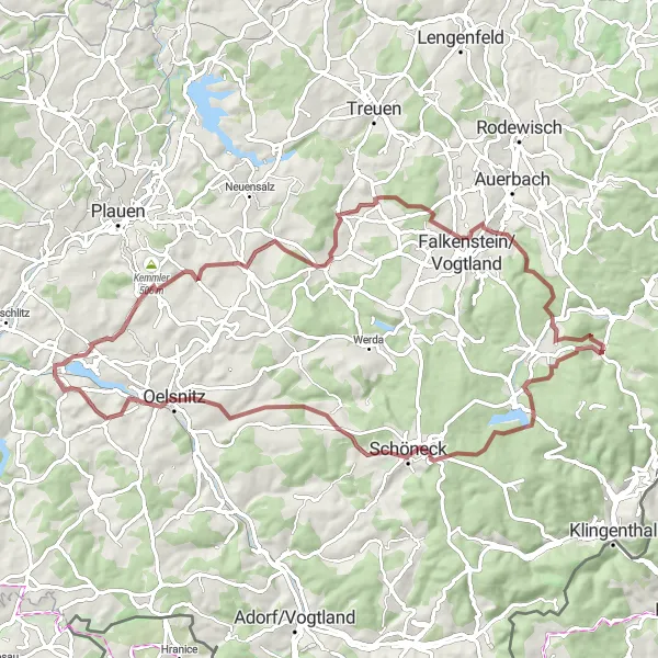 Karten-Miniaturansicht der Radinspiration "Schöneck und Theuma Rundkurs" in Chemnitz, Germany. Erstellt vom Tarmacs.app-Routenplaner für Radtouren