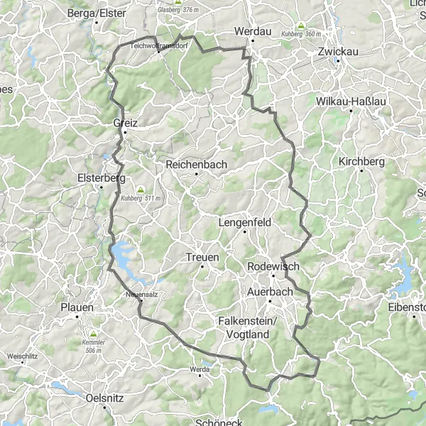 Map miniature of "Chemnitz and Vogtland" cycling inspiration in Chemnitz, Germany. Generated by Tarmacs.app cycling route planner