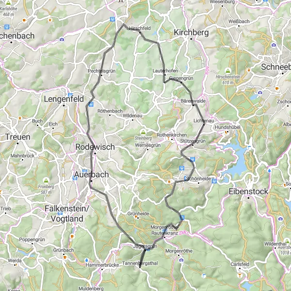 Karten-Miniaturansicht der Radinspiration "Rundreise von Tannenbergsthal nach Chemnitz" in Chemnitz, Germany. Erstellt vom Tarmacs.app-Routenplaner für Radtouren