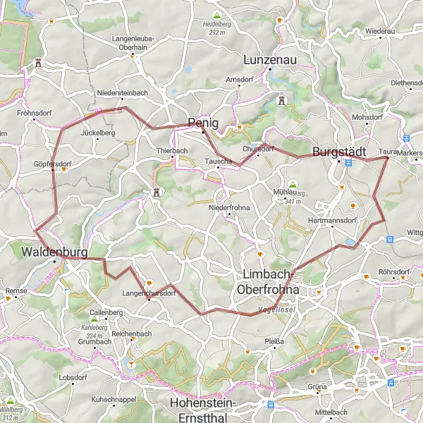 Map miniature of "Exploring the Limbach-Oberfrohna Region" cycling inspiration in Chemnitz, Germany. Generated by Tarmacs.app cycling route planner