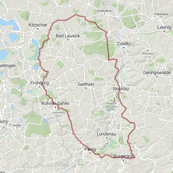 Karten-Miniaturansicht der Radinspiration "Gravel-Abenteuer um Penig und Rochlitz" in Chemnitz, Germany. Erstellt vom Tarmacs.app-Routenplaner für Radtouren