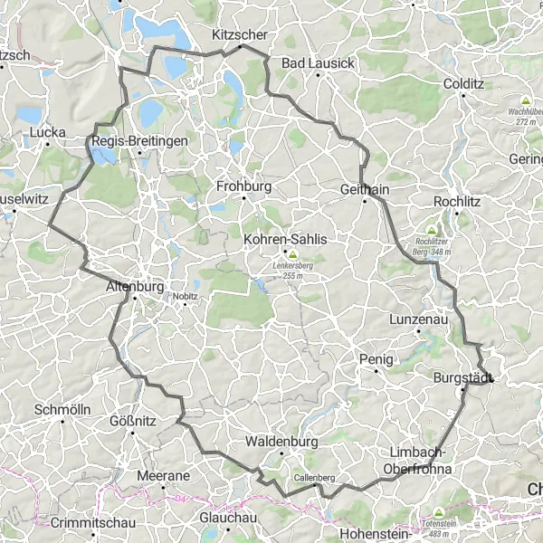 Karten-Miniaturansicht der Radinspiration "Rund um Chemnitz auf abwechslungsreichen Wegen" in Chemnitz, Germany. Erstellt vom Tarmacs.app-Routenplaner für Radtouren