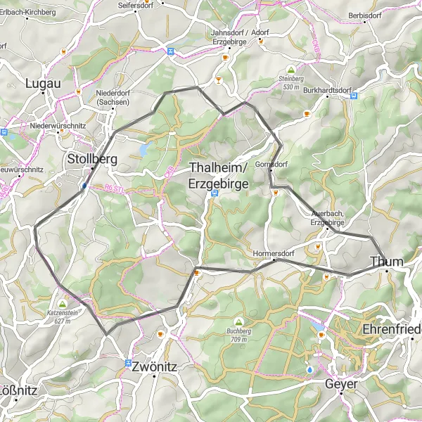 Karten-Miniaturansicht der Radinspiration "Fahrradtour durch das malerische Erzgebirge" in Chemnitz, Germany. Erstellt vom Tarmacs.app-Routenplaner für Radtouren