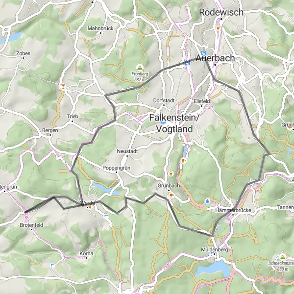 Karten-Miniaturansicht der Radinspiration "Fronberg und Rehhübel Rundtour" in Chemnitz, Germany. Erstellt vom Tarmacs.app-Routenplaner für Radtouren