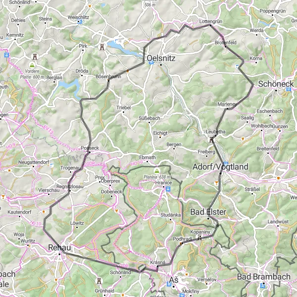 Karten-Miniaturansicht der Radinspiration "Die Vogtland-Runde" in Chemnitz, Germany. Erstellt vom Tarmacs.app-Routenplaner für Radtouren