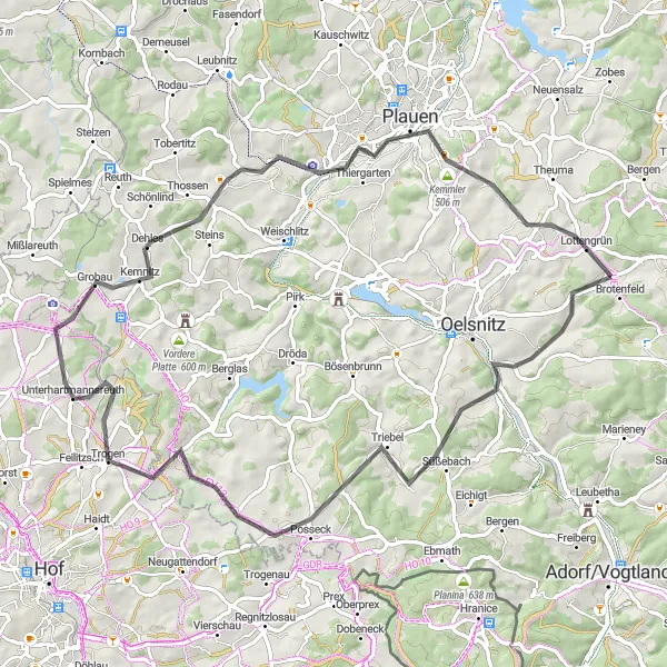 Karten-Miniaturansicht der Radinspiration "Zaulsdorf und Plauen Rundtour" in Chemnitz, Germany. Erstellt vom Tarmacs.app-Routenplaner für Radtouren