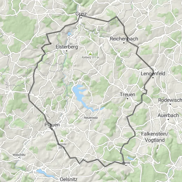 Karten-Miniaturansicht der Radinspiration "Von Plauen nach Lengenfeld" in Chemnitz, Germany. Erstellt vom Tarmacs.app-Routenplaner für Radtouren
