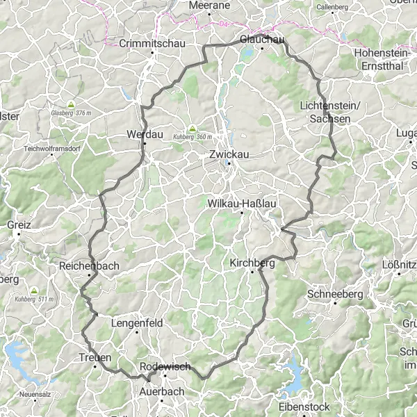 Karten-Miniaturansicht der Radinspiration "Herausfordernde Road-Tour durch das Erzgebirge" in Chemnitz, Germany. Erstellt vom Tarmacs.app-Routenplaner für Radtouren