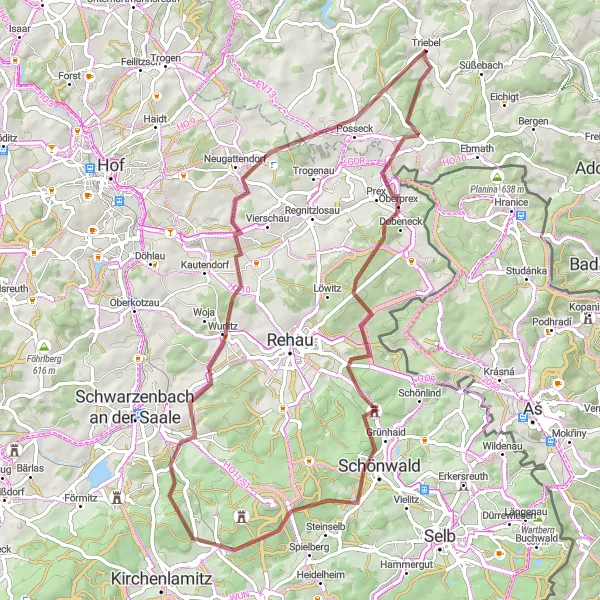 Karten-Miniaturansicht der Radinspiration "Schönwald und Pfaffenberg Rundtour" in Chemnitz, Germany. Erstellt vom Tarmacs.app-Routenplaner für Radtouren