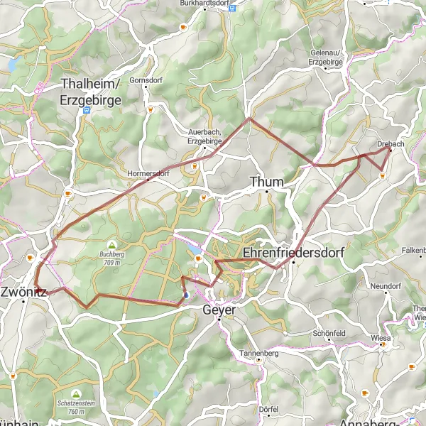 Karten-Miniaturansicht der Radinspiration "Gravel-Abenteuer durch idyllische Natur" in Chemnitz, Germany. Erstellt vom Tarmacs.app-Routenplaner für Radtouren