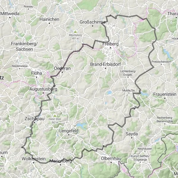 Map miniature of "Conquer the Legendary Cycling Routes of Venusberg" cycling inspiration in Chemnitz, Germany. Generated by Tarmacs.app cycling route planner