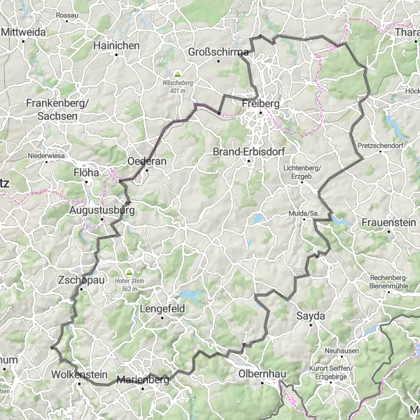 Karten-Miniaturansicht der Radinspiration "Eine Fahrt durch vergangene Zeiten und atemberaubende Landschaften" in Chemnitz, Germany. Erstellt vom Tarmacs.app-Routenplaner für Radtouren