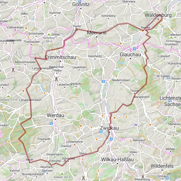 Karten-Miniaturansicht der Radinspiration "Muldenwarte und Auersberg Rundweg" in Chemnitz, Germany. Erstellt vom Tarmacs.app-Routenplaner für Radtouren