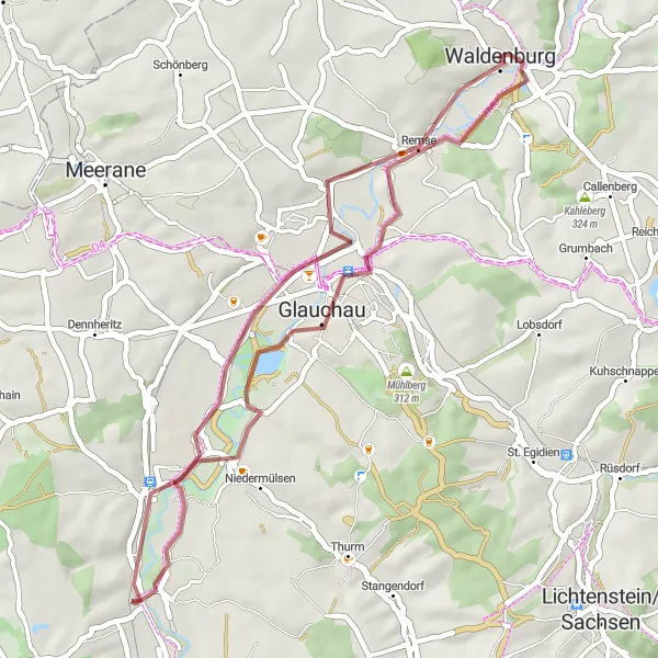 Karten-Miniaturansicht der Radinspiration "Rundweg um Waldenburg - Natur und Geschichte entdecken" in Chemnitz, Germany. Erstellt vom Tarmacs.app-Routenplaner für Radtouren