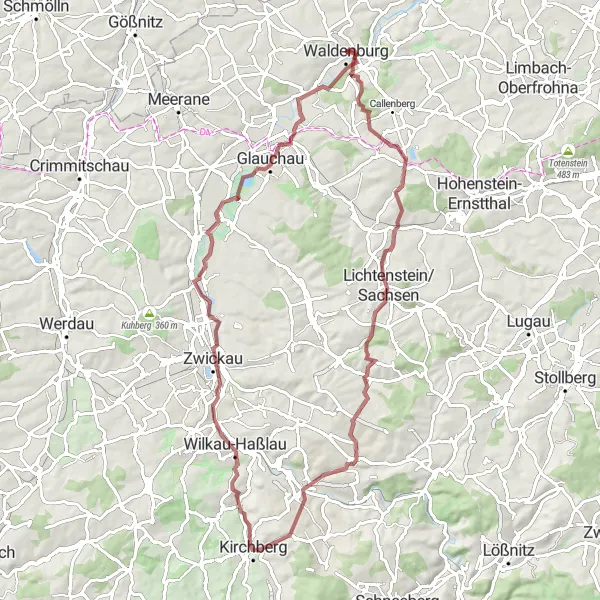 Karten-Miniaturansicht der Radinspiration "Herausfordernde Graveltour durch die Region um Waldenburg" in Chemnitz, Germany. Erstellt vom Tarmacs.app-Routenplaner für Radtouren